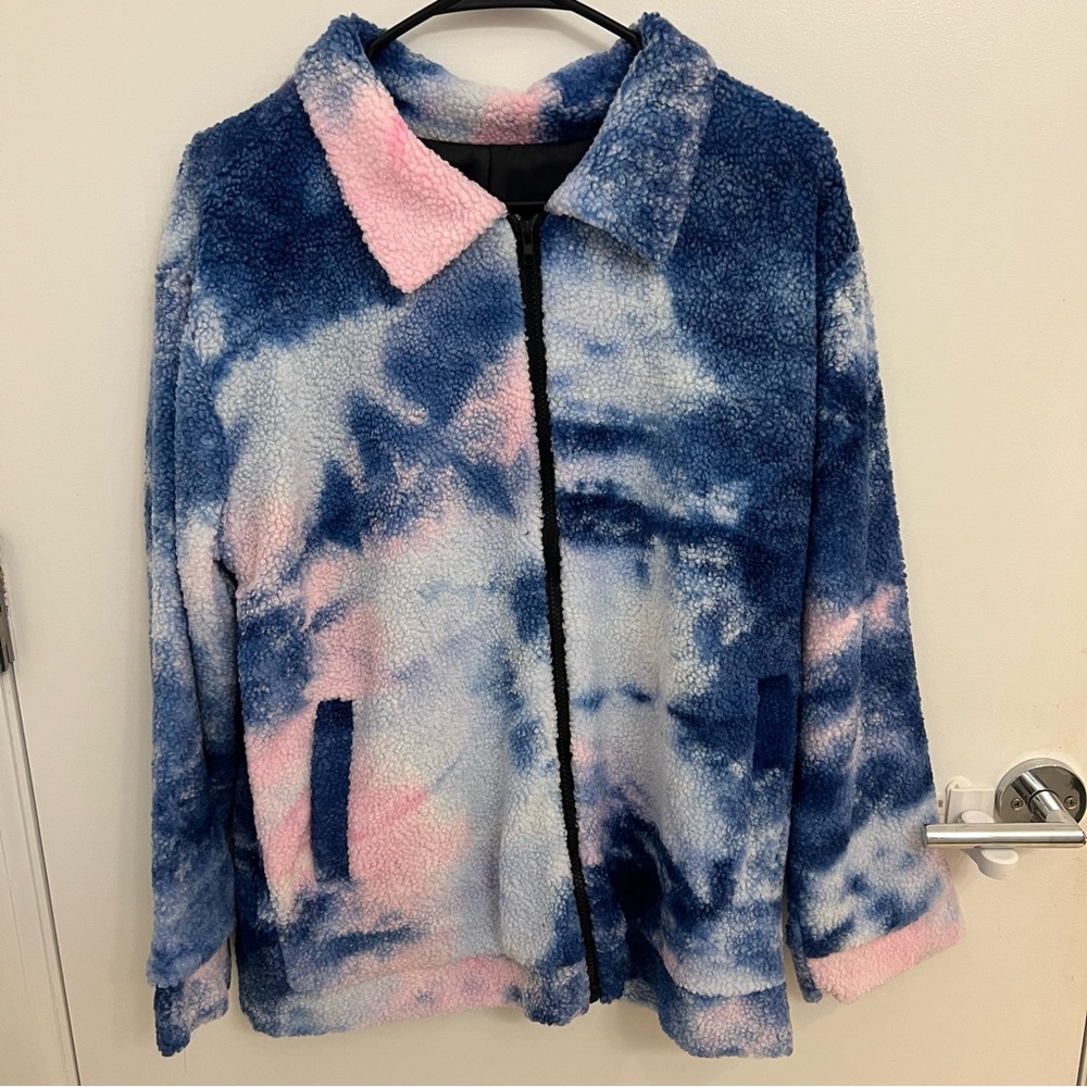 Tie Dye Zip Up Teddy Coat